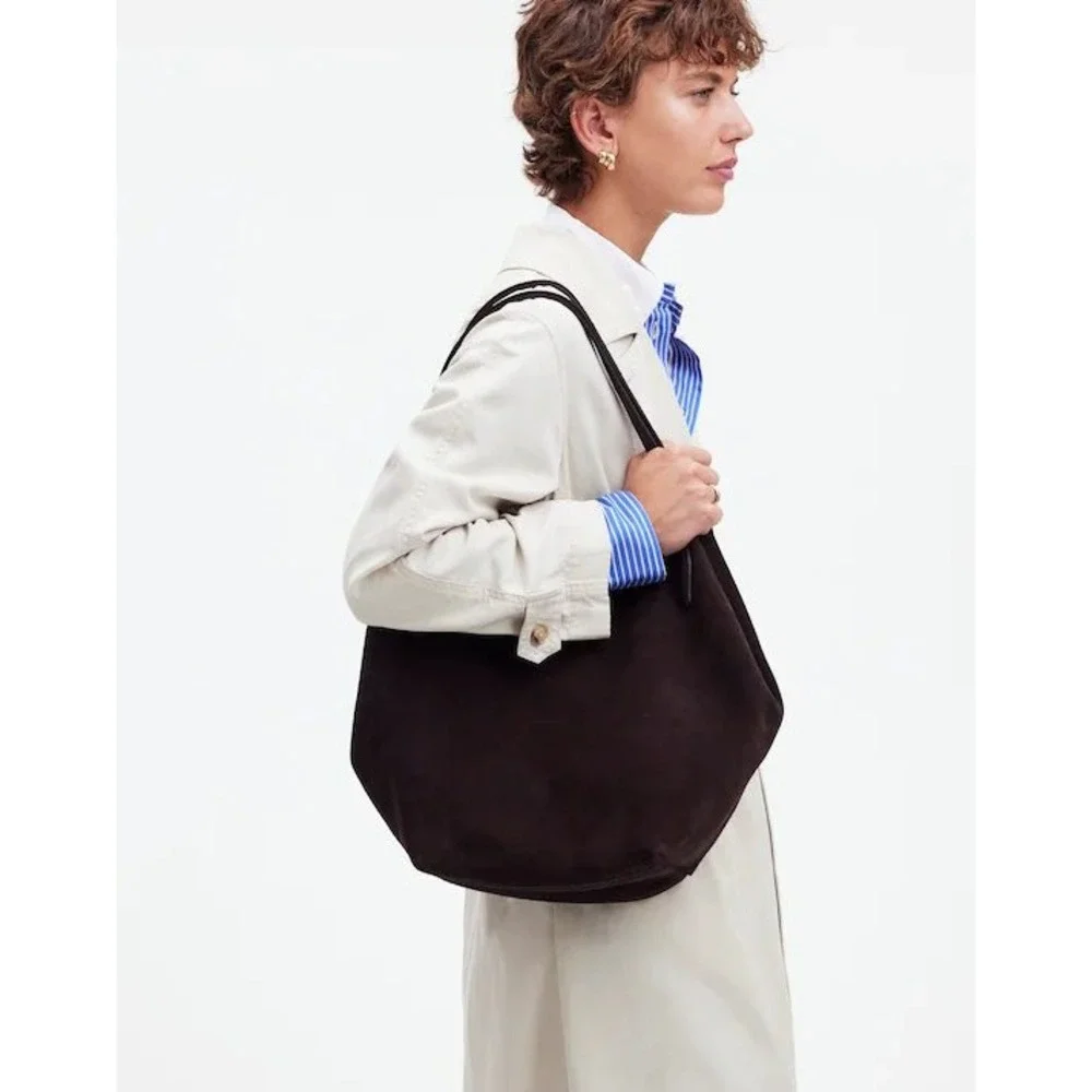 Madewell The Shopper Tote Soft Grain Suede Dark Carob Oversized Shoulder Bag - Picture 4 of 14